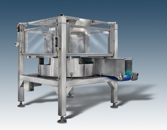 centrifuga completamente automatica a caricamento dall'alto e specifica per prodotti in foglia, verdure in genere, frutta IV gamma e prodotti in salamoia